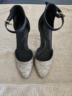 Apt. 9 Black Ankle-Strap Pointed Toe Heels with Gold Glitter
